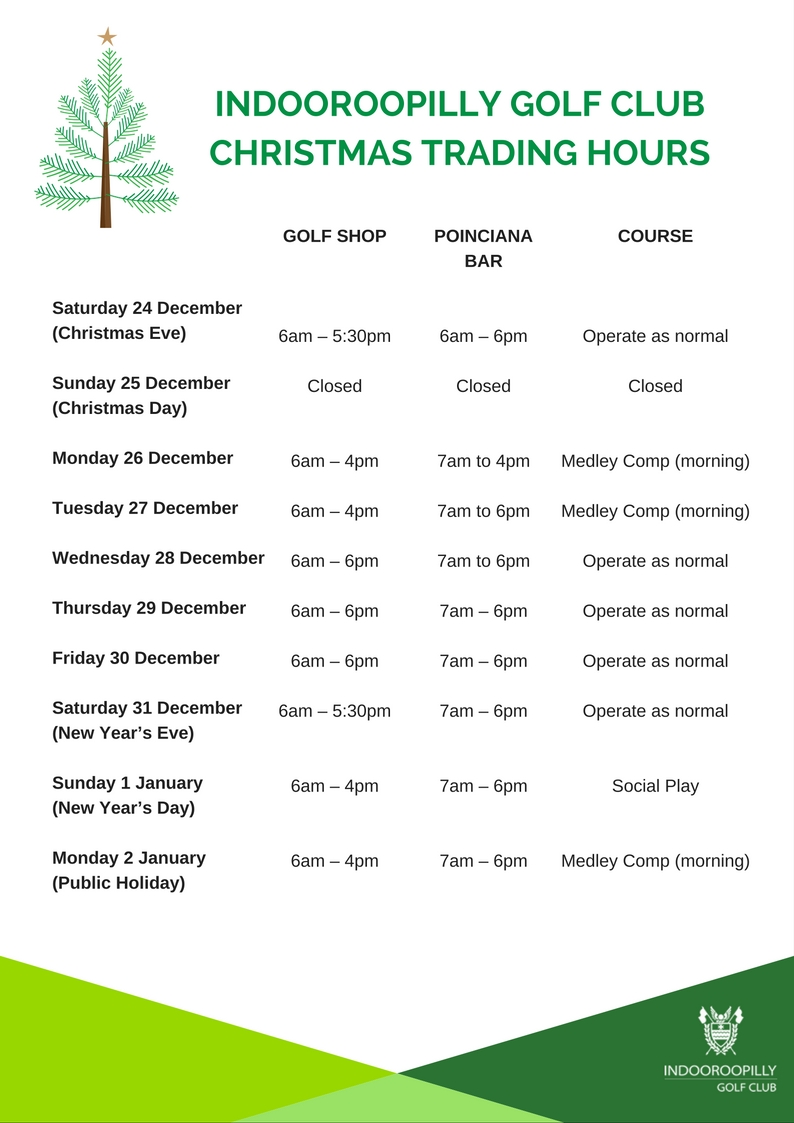 christmas trading hours Indooroopilly Golf ClubIndooroopilly