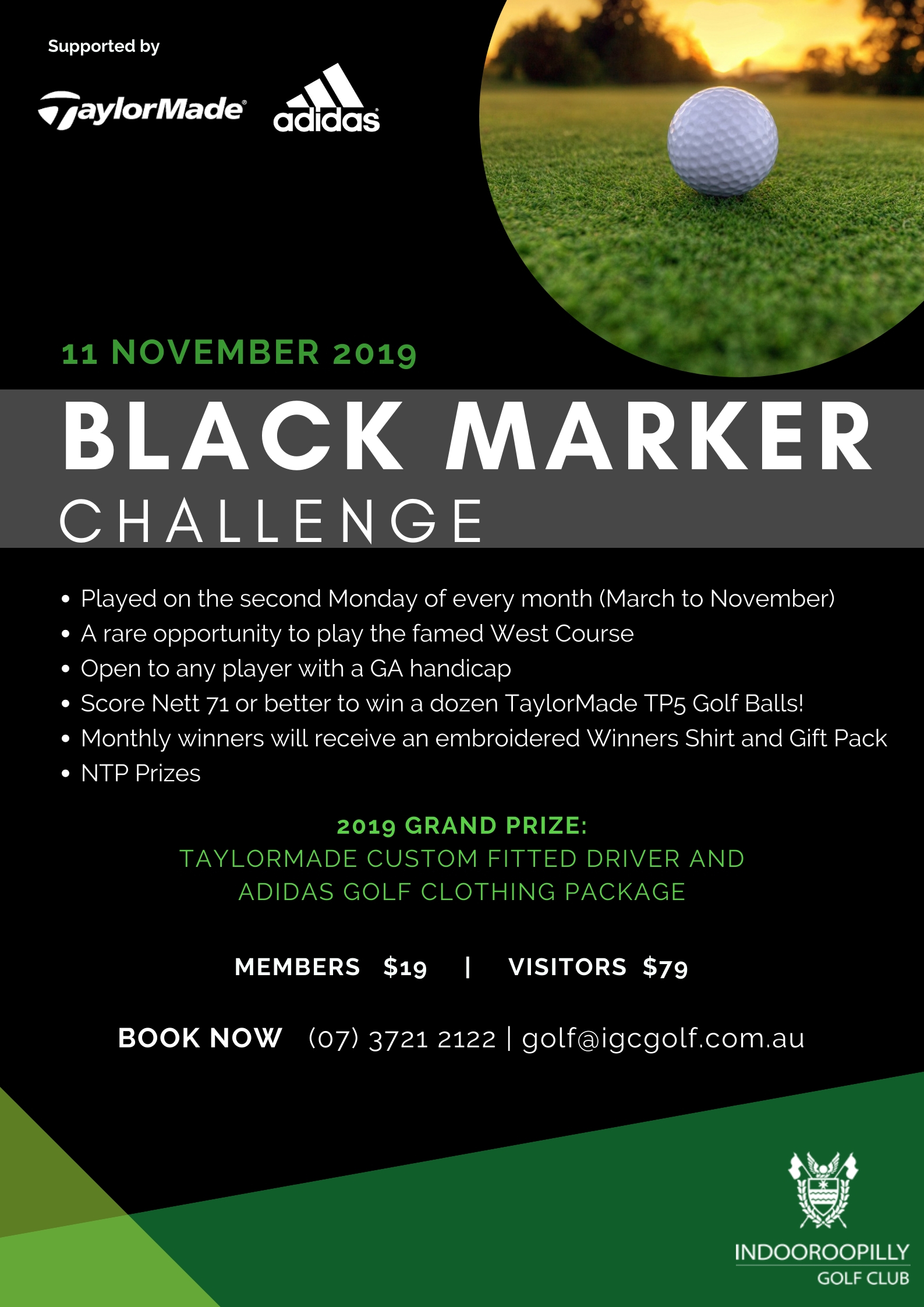 2019 Black Marker Challenge Posters Nov 11 - Indooroopilly Golf  ClubIndooroopilly Golf Club